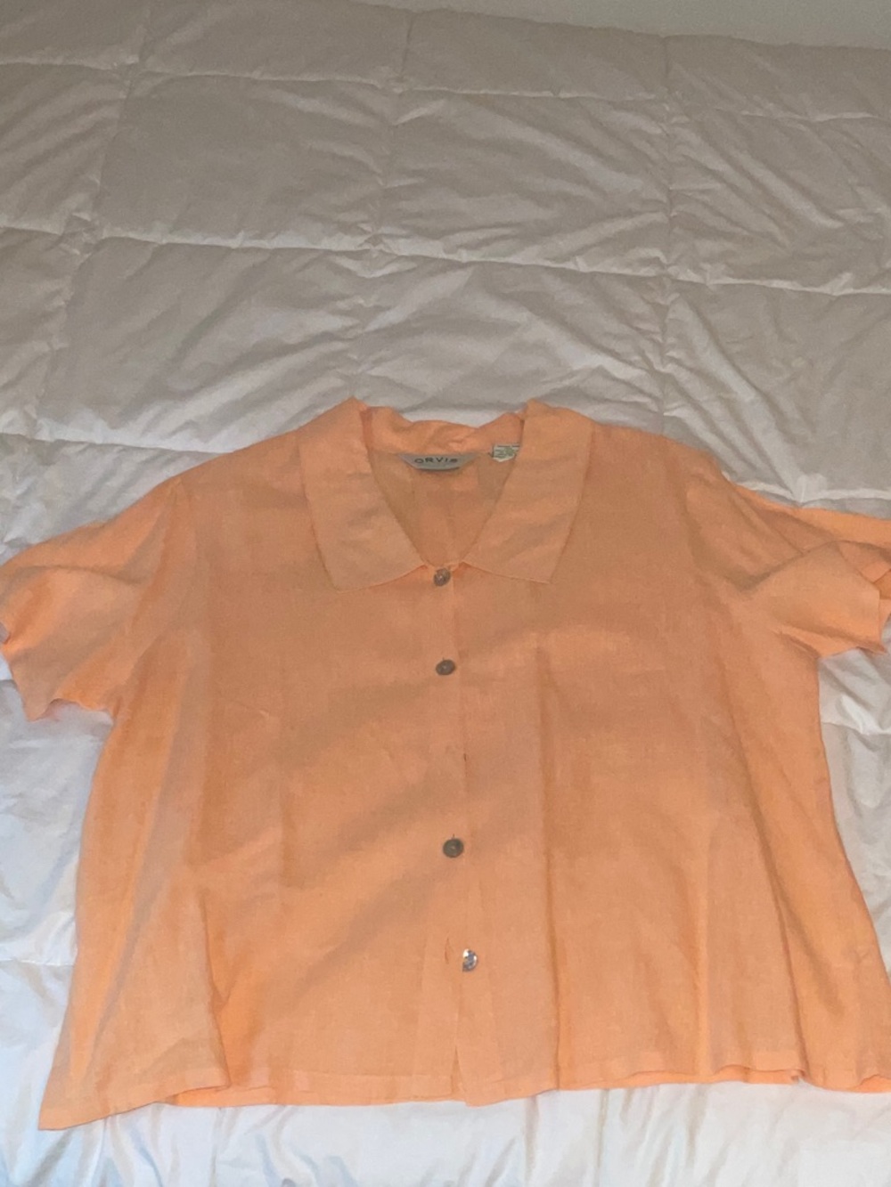 Orvis Peach Short-Sleeve Button Front Blouse
